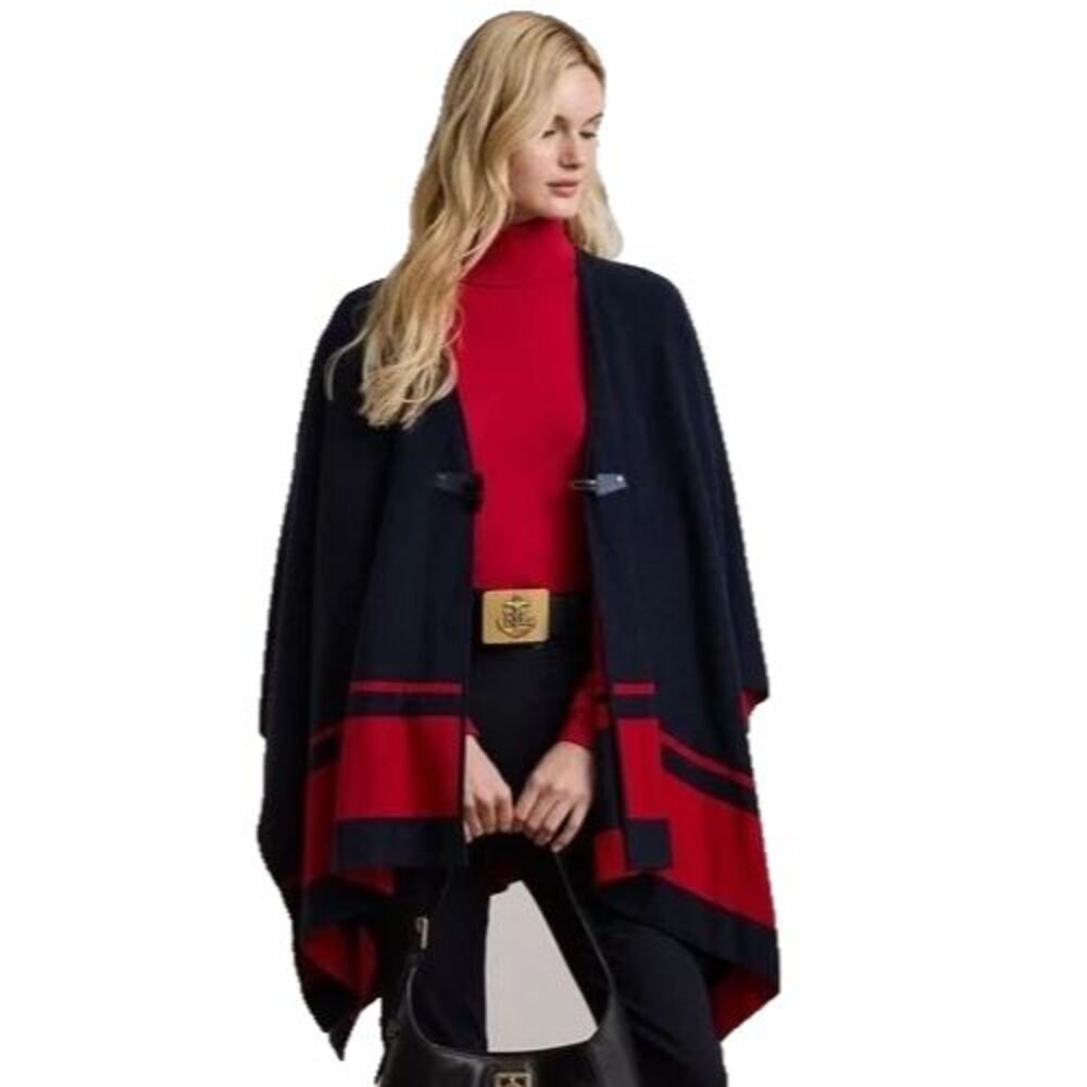 Lauren Ralph Lauren Women's Intarsia Knit Poncho size XL NWT Wool Cashmere